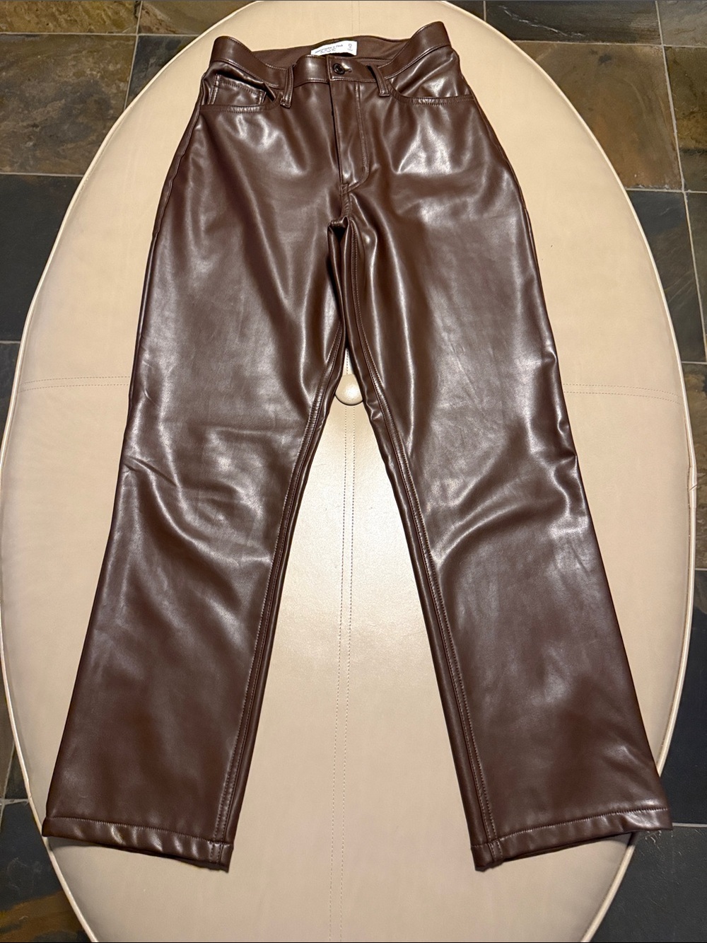 Abercrombie & Fitch Brown Faux Leather Straight-Leg Pants